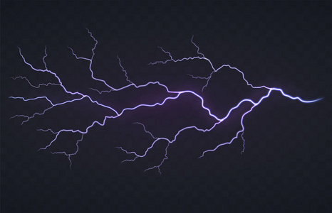 闪电, 雷雨在黑色透明的背景.明亮的发光放电照片