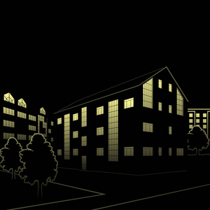 建筑物和街道在夜间的剪影