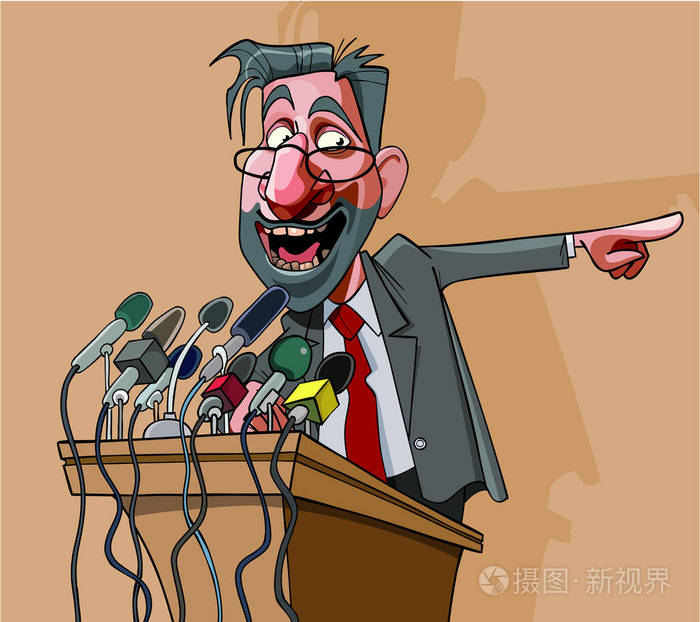 穿着西装情感的卡通男人对着麦克风说