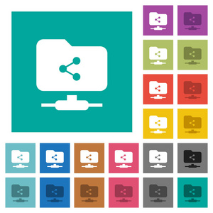 ftp 在普通正方形背景上共享彩色平面图标。包含用于悬停或活动效果的白色和较深图标变体