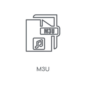 m3u 线性图标。m3u 概念笔画符号设计。薄的图形元素向量例证, 在白色背景上的轮廓样式, eps 10