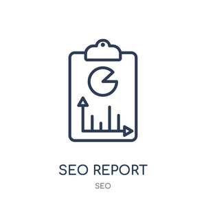 seo 报告图标。seo 报告来自 seo 集合的线性符号设计。简单的大纲元素向量例证在白色背景