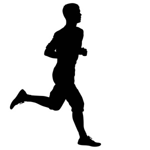 黑色剪影男子黑色剪影跑步冲刺男子在白色背景上照片