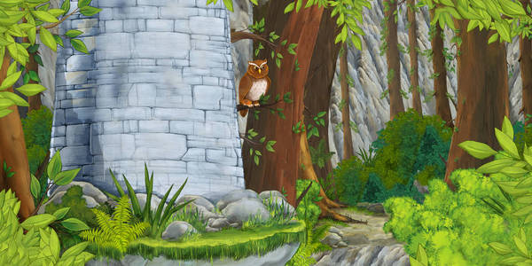 动画片夏天场面与路径在森林没有人在场面例证为孩子照片