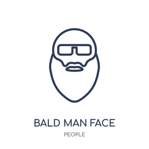 秃头男子脸上留着胡子和太阳镜图标。秃头男子脸与胡子和太阳镜线性符号设计从人收藏。简单的大纲元素向量例证在白色背景