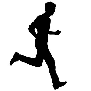 黑色剪影跑步冲刺男子在白色背景上照片