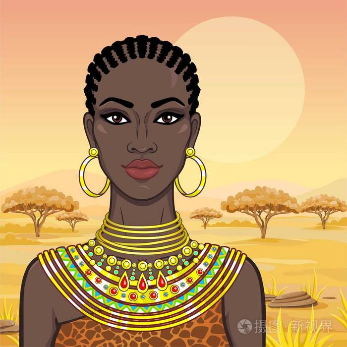 穿着古老服饰和珠宝的美丽非洲妇女的肖像.