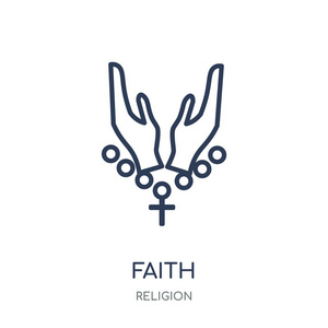 信仰图标。信仰线性符号设计从宗教汇集。简单的大纲元素向量例证在白色背景