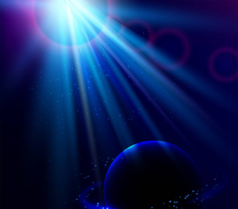 闪亮星球, 发光梁背景, 空间矢量图矢量蓝色颜色光效果照片