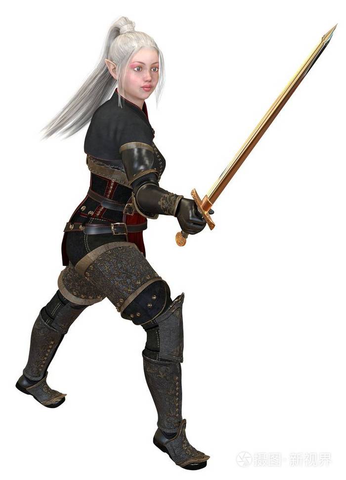 妇女精灵战士与剑查出在白色背景3d 例证