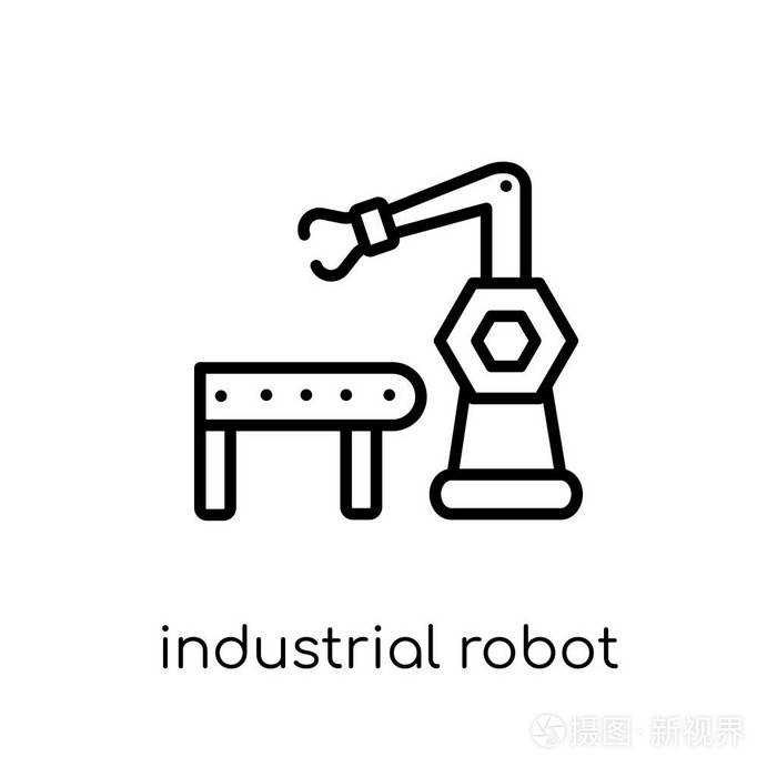 工业机器人图标时尚现代平面线性矢量工业机器人图标在白色背景上从