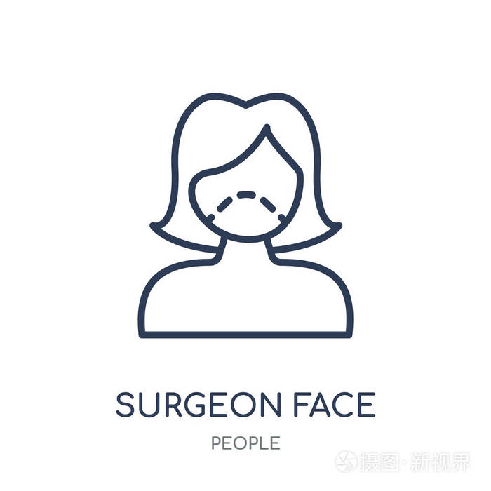 外科医生脸图标。外科医生面对线性符号设计从人集合。简单的大纲元素向量例证在白色背景