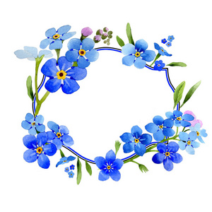 在孤立的水彩风格的野花勿忘我田花花环照片
