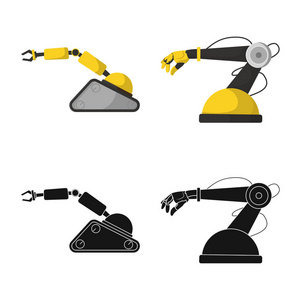 机器人和工厂图标的矢量设计。一套机器人和空间矢量图标的股票