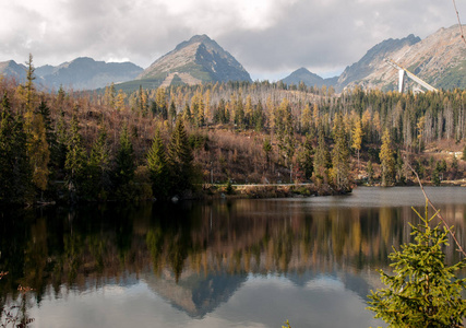 自然山场面与美丽的湖在斯洛伐克 tatrastrbskepleso