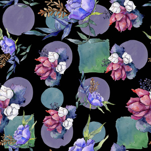 水彩五颜六色的花束混合花。花卉植物花卉。无缝的背景模式