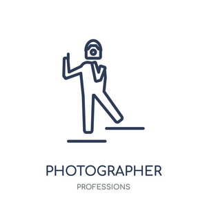 摄影师图标。摄影师线性符号设计从专业收藏。简单的大纲元素向量例证在白色背景