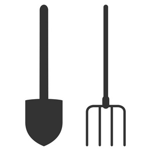 干草叉和铲工具平面矢量图标