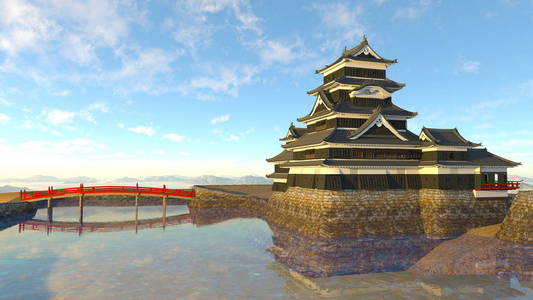 日本城堡 3d cg 渲染