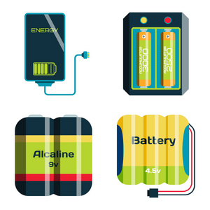 电池能量工具电力收费燃料积极供应和经营代组件碱性工业技术矢量图