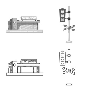 列车和车站图标的孤立对象。网上火车票股票符号集