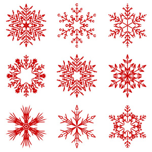 向量收集艺术冰抽象水晶雪片隔绝在背景作为冬季12月装饰组或集合。冰或霜冻美丽的明星饰品剪影或季节艺术