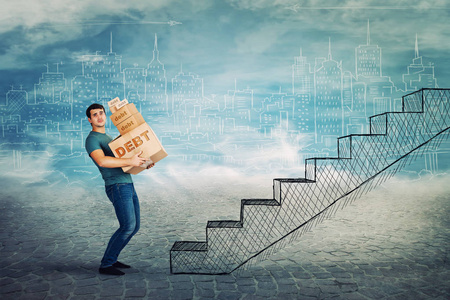 艰难人生道路的概念, 大量的信贷和税收要支付照片