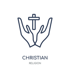 基督教偶像。基督徒线性标志设计从宗教汇集。简单的大纲元素向量例证在白色背景