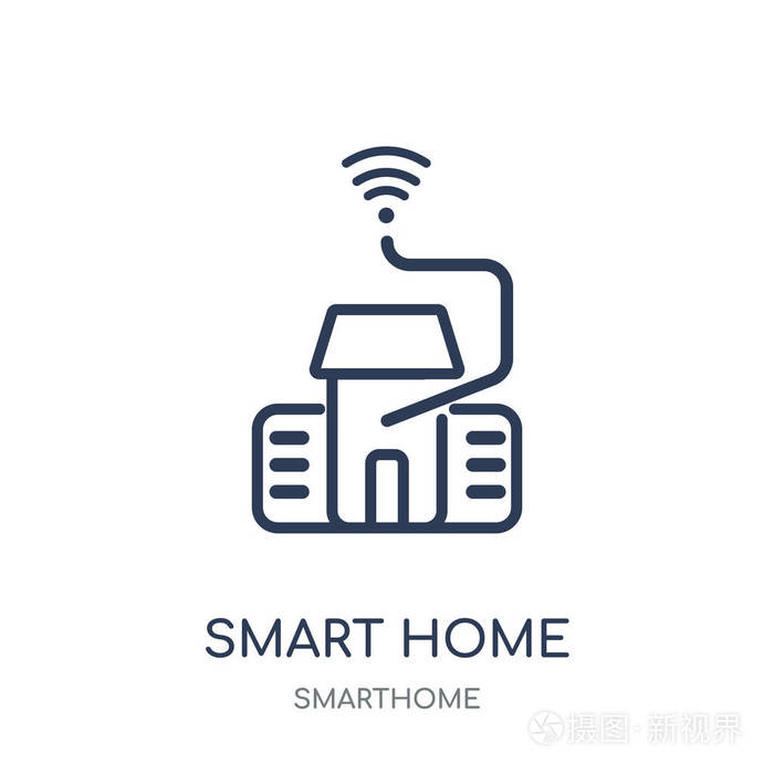 智能家居图标.智能家居线性符号设计从智能集.简单的大纲元素向量例证