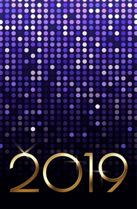 紫色闪亮的新年2019年卡与金色的数字