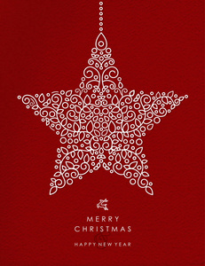 圣诞快乐, 新年艺术装饰明星装饰造型, 以轮廓字母表的风格与简单的圣诞饰品。度假卡海报或派对邀请的理想选择