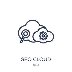 seo cloud 图标。seo 云线性符号设计来自 seo 系列。简单的大纲元素向量例证在白色背景