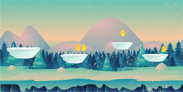 无缝卡通自然冬季景观与不同的平台和分层的游戏