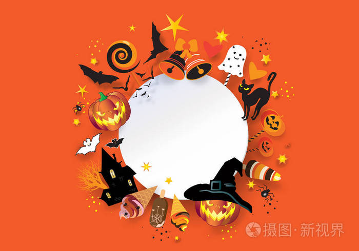 万圣节夜 selebration, 狂欢节, 时髦的纸党帽子-"治疗或恶作剧" 魔术