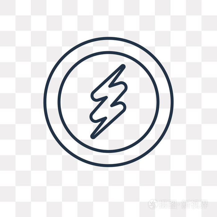 在透明背景下隔离的雷电矢量轮廓图标, 高质量的线性雷电透明度概念
