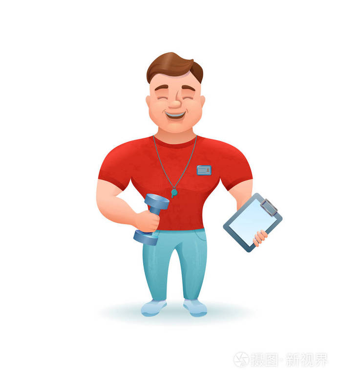 私人健身教练或健美运动员持哑铃卡通