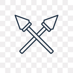 角斗士和奴隶高长矛矢量轮廓图标隔离在透明背景上, 高品质线性长矛