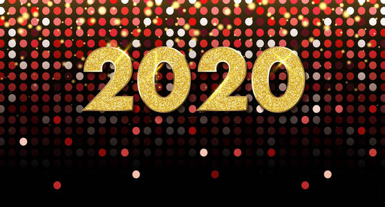 红色闪亮的新年2020年海报与金色的数字照片