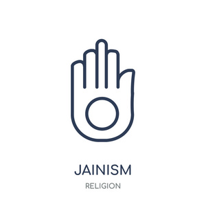正义主义 图标。杰宁主义线性符号设计从宗教收藏。简单的大纲元素向量例证在白色背景