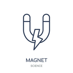 磁铁图标。磁铁线性符号设计从科学收藏。简单的大纲元素向量例证在白色背景