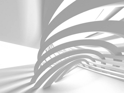未来派白色建筑设计3d 渲染插图背景