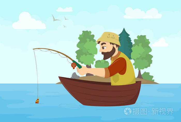 在一条船上的渔夫插画-正版商用图片0typnx-摄图新视界