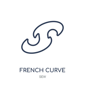 法语曲线图标。从缝制集合的法国曲线线性符号设计。简单的大纲元素向量例证在白色背景