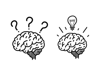 脑子图标脑子问题和灯泡手画的向量例证.涂鸦图标.