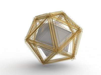 爆炸的多面体多边形几何形状, 分解成一组碎片, 碎片在空间和整个