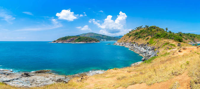 Phromthep 海角在泰国普吉岛在夏天天的全景
