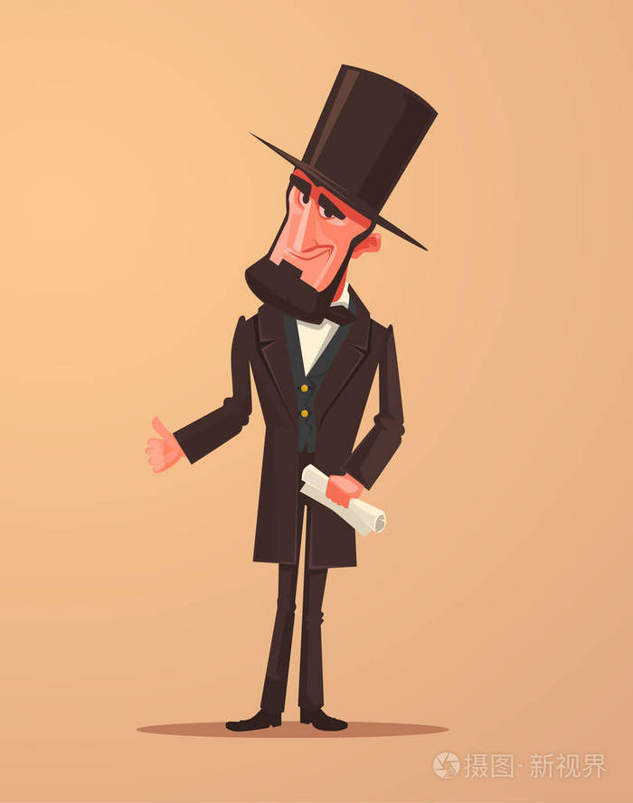 美国人快乐微笑总统性格.矢量平面卡通插画