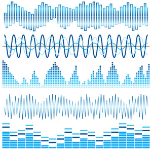 向量集的蓝色的声波。音频均衡器。声音及音频波