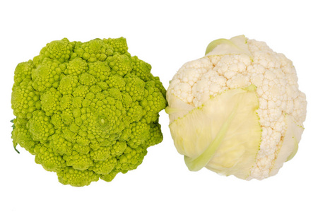 romanescu brasica oleracea。罗马花椰菜。在白色背景查出的罗曼斯科花椰菜卷心菜和花椰菜