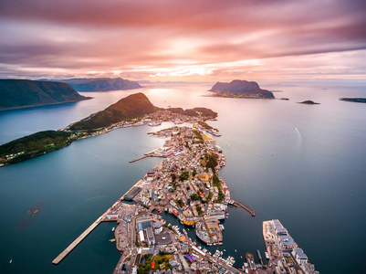 城市奥勒松挪威航拍画面图片